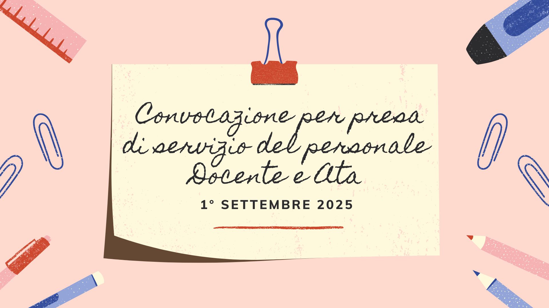 Convocazione per presa di servizio del personale Docente e ATA